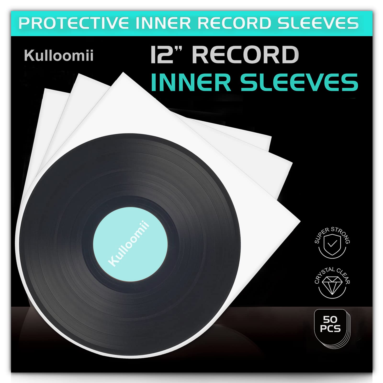 Vinyl Record Sleeves Inner - 50 Vinyl Sleeves for 12" Vinyl Record Storage - Anti Static Crystal Clear Vinyl Covers for Records Collections - LP Inner Sleeves Round Bottom Protector