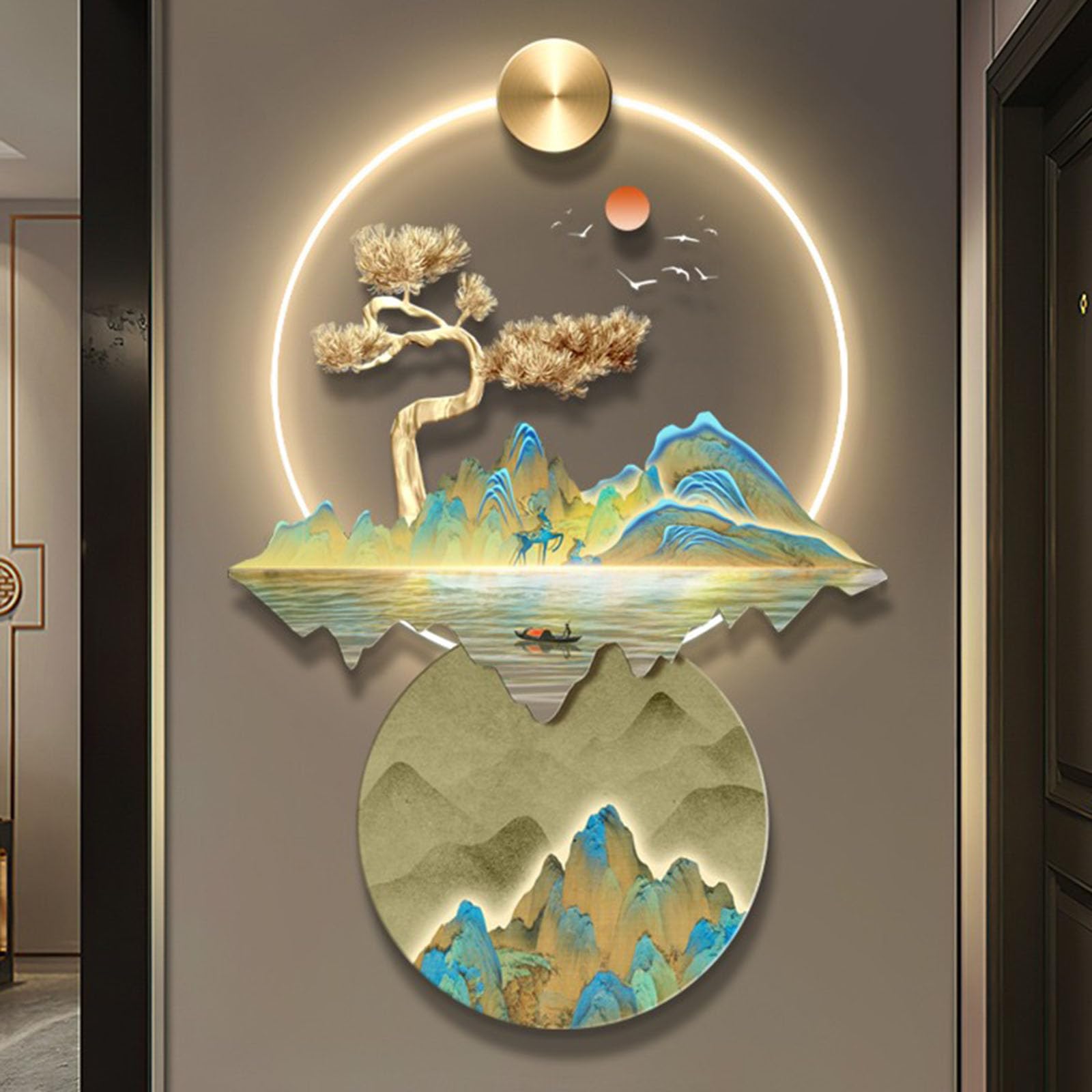 Granestner 3D Wall Sculpture Art, Oriental Traditional Chinese Hanging Painting, Nine Koi Fish Feng Shui Decor for Entrance Hallway