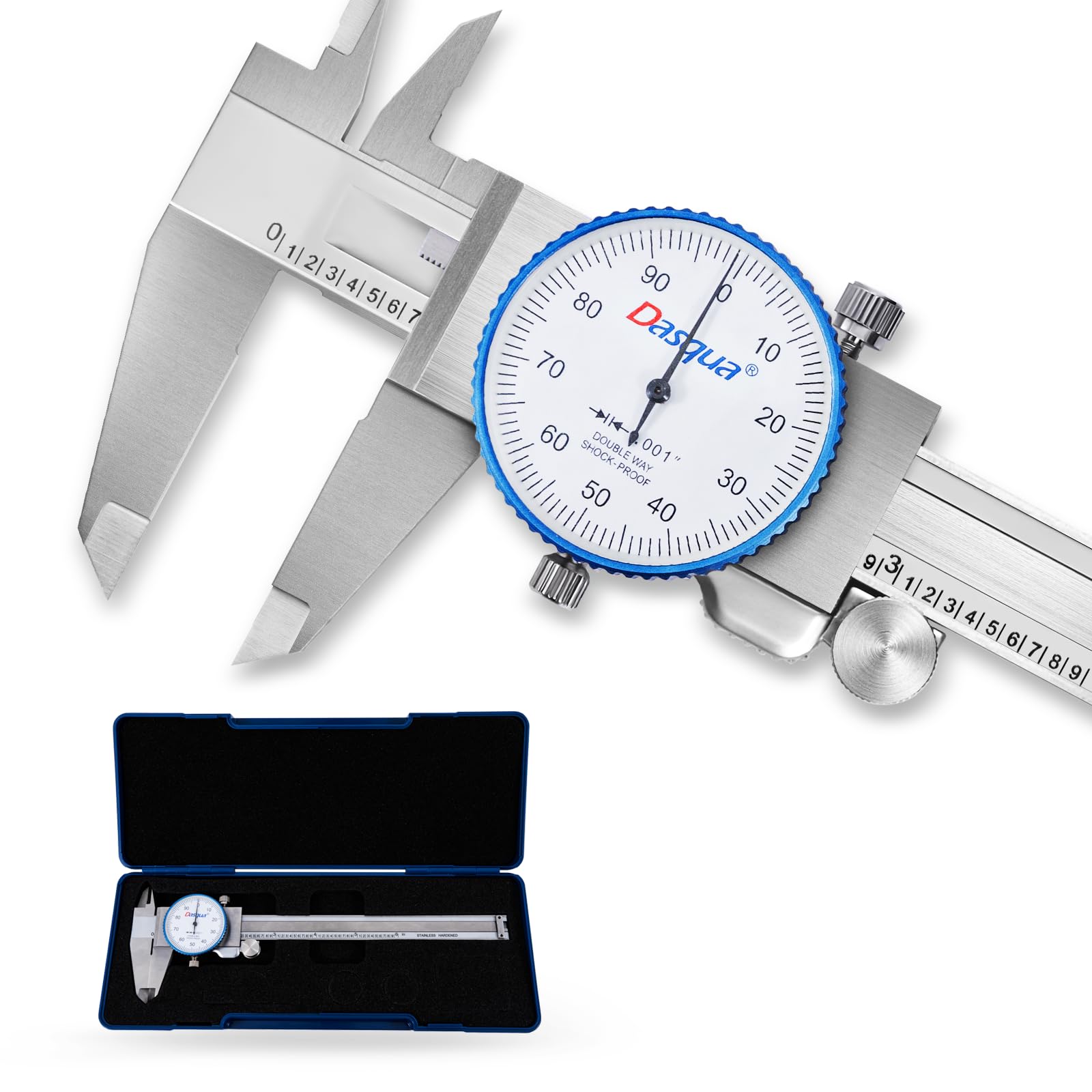 Dasqua Calibro a quadrante Strumento di misura 0-150 mm, calibro professionale di alta precisione, doppio antiurto per macchinisti, laboratorio, precisione 0,02 mm