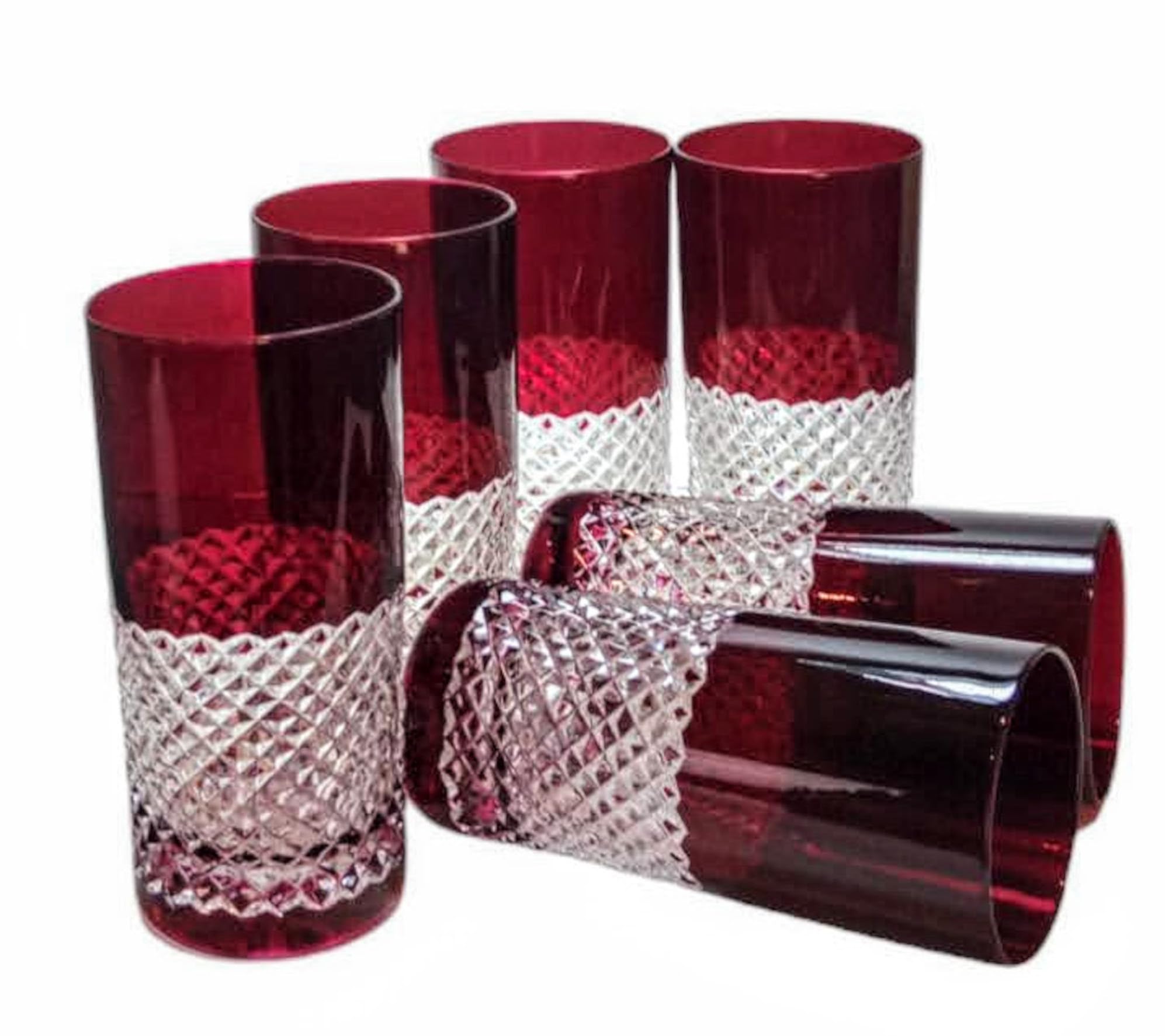 MaRika Kryształowe szklanki do wody i szklanki do picia 320 ml – rubinowa czerwień, ręcznie zdobione eleganckie szkło – zestaw 6 sztuk w opakowaniu prezentowym, idealne na co dzień i jako prezent