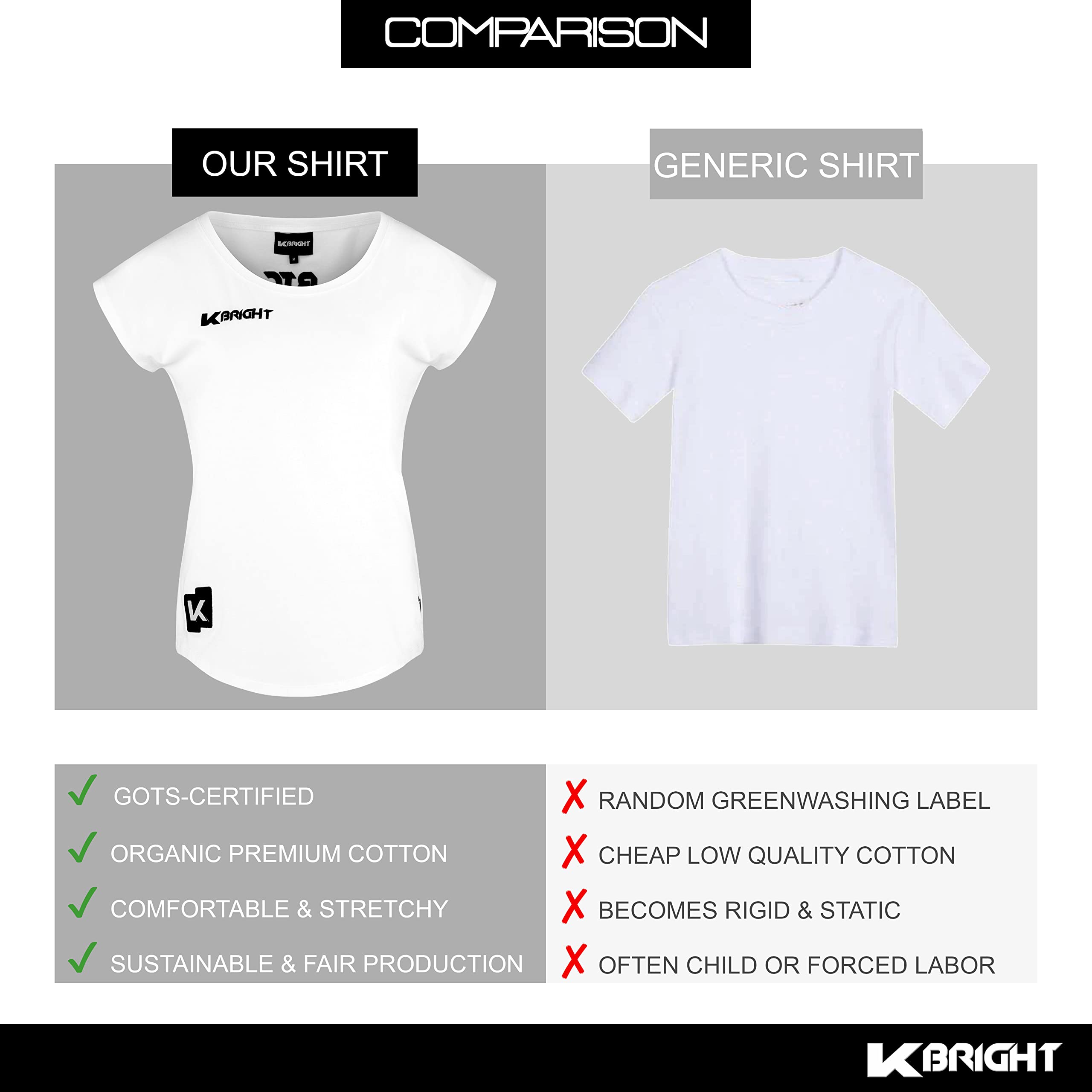 K-BRIGHT Camiseta de Mujer | Algodón orgánico de Primera Calidad - Fabricada en Europa - Vegana| Sostenible. Fair. Deportivo.