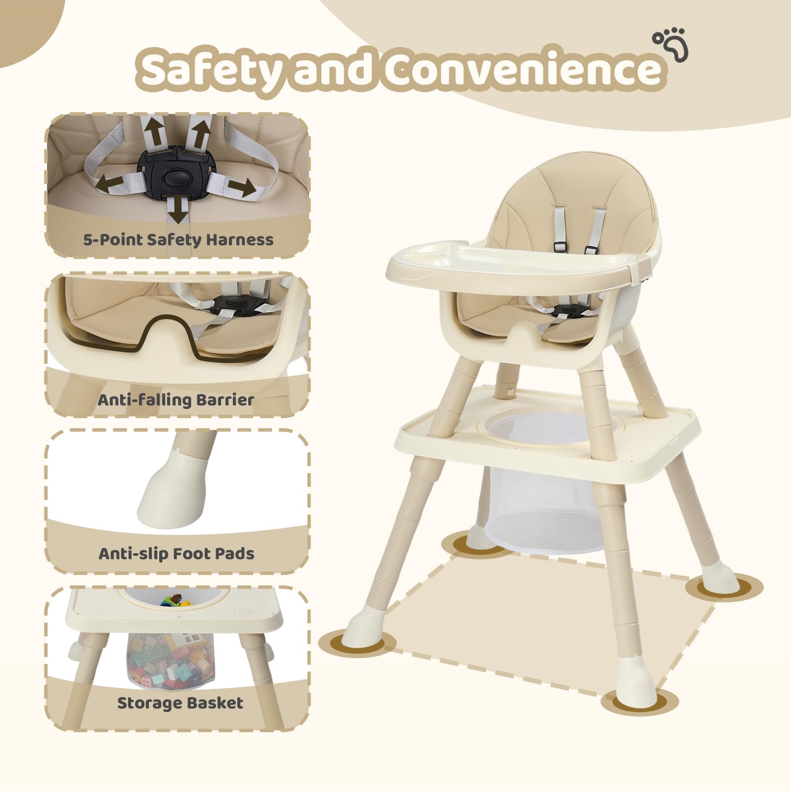 BONNLO Chaise Haute Bébé Évolutive, Confort Rembourré, avec Plateau Double, 6 mois à 3 ans, 6 à 15 kg, pliage ultra compact, légère(4,9kg) (Beige)