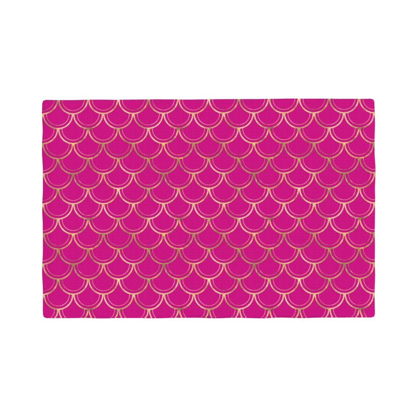 Yssammns Linen Placemat Set of 4, Elegant Hot Pink Gold Scallop Pattern Heat Resistant Dining Table Placemats Farmhouse Dining Table Mats for Kitchen