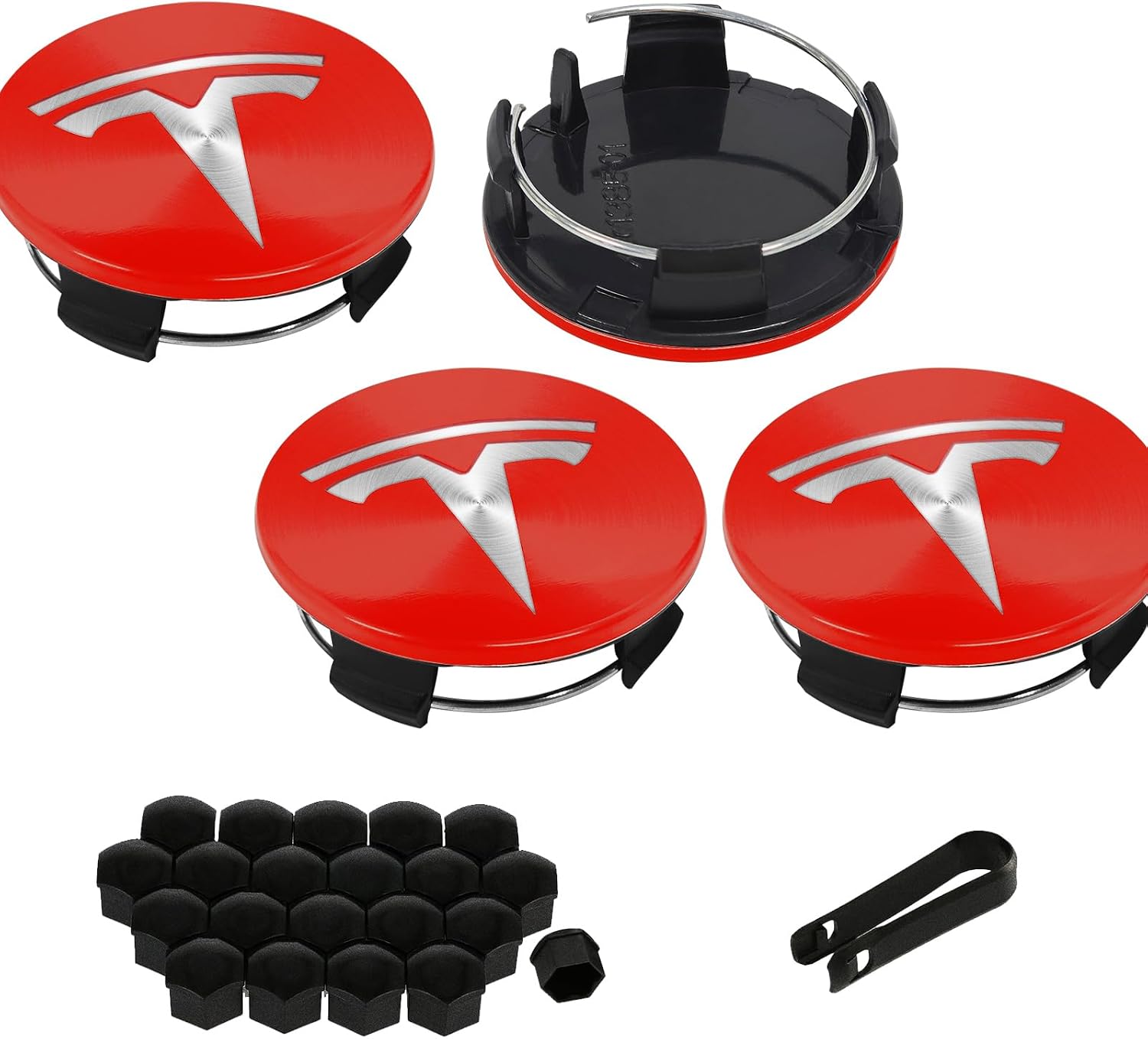 4 Pack Exterior Decoration Wheel Center Cover for Tesla Model 3 Model Y,56mm Hubcaps Wheel Rim Cover Tesla Center Caps Hubcaps+20 Black Lug Nut Covers (Matte Black+Matte Black Emblem)