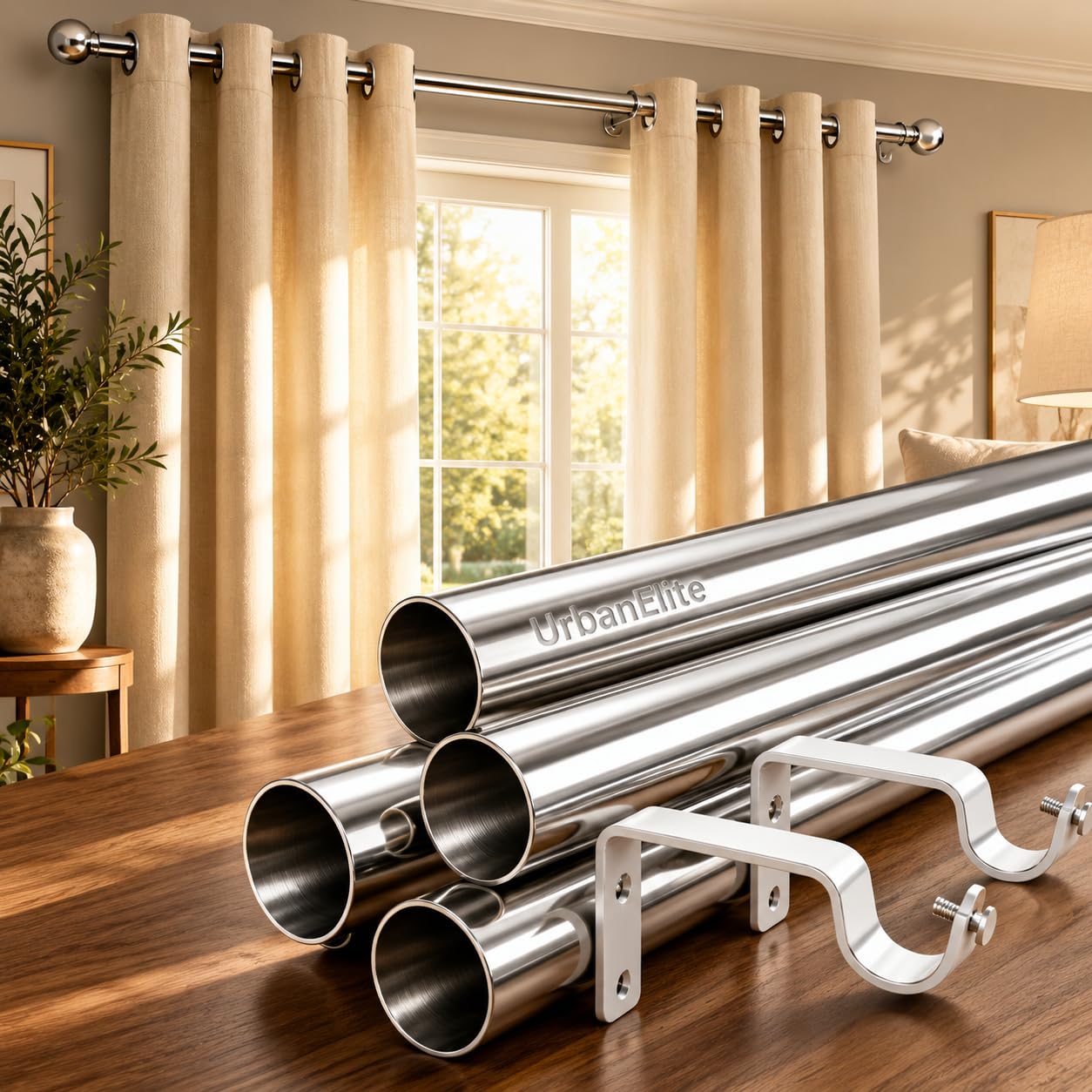 Urban Elite Stainless Steel Curtain Rod | Free!! Pipe Support | Silver & Chrome Finish | Anti-Rust | Sturdy & Durable | SS Pipes for Door, Window, Shower, Home and Office (48 Inches) (1 Pipe, 4 Feet)-image-29