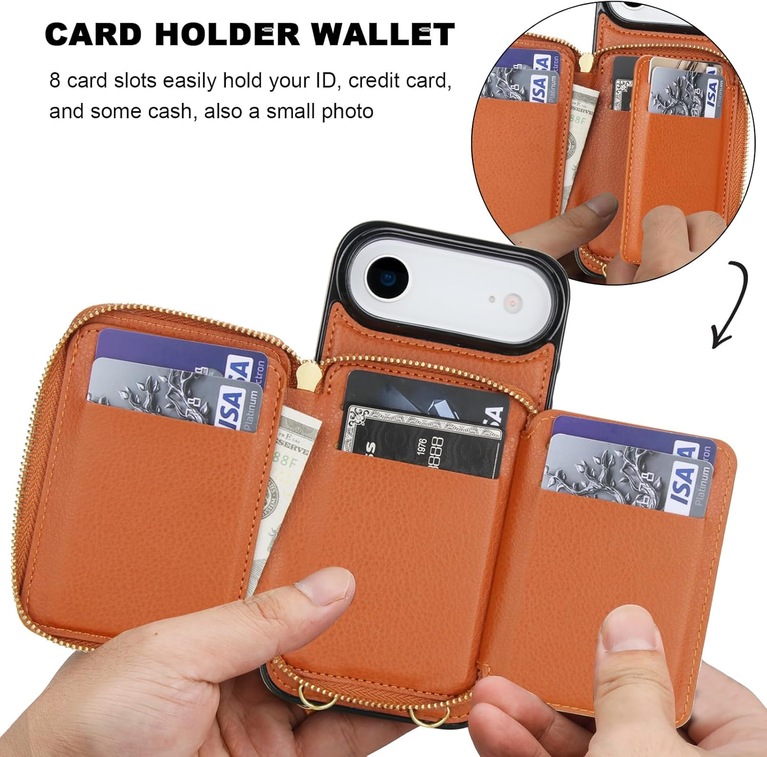 Bocasal RFID Blocking Wallet Case for iPhone 17 Air, Adjustable Crossbody Zipper Purse Case Card Holder with Kickstand Detachable Wrist Strap, PU Leather Flip Folio Case 6.5 Inch 5G (Brown)