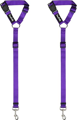Miniatura 4 de PawsPawty - Paquete de 2 cinturones de seguridad para perros, ajustable, tela de nailon, correas de seguridad para automóvil, arnés para perros,