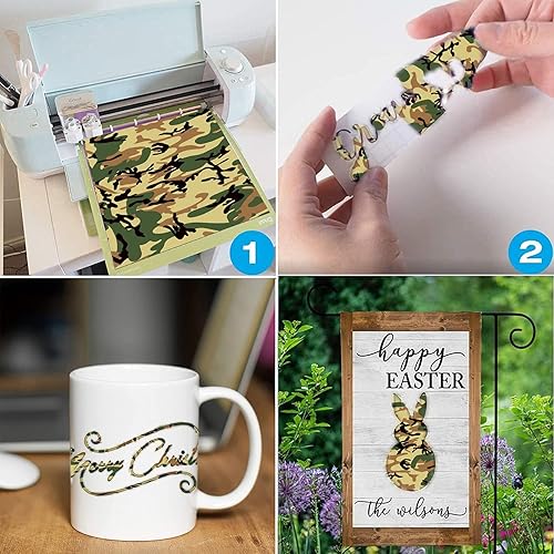 Miniatura 3 de U&H Paquete de 6 hojas de vinilo autoadhesivas de camuflaje con reverso permanente, varios vinilos que funcionan con cortadores de manualidades de