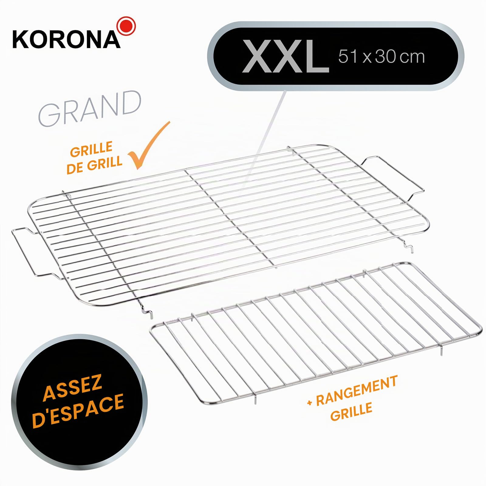 Korona 46221 Barbecue électrique sur pied avec grille XXL (51 x 30 cm) | 2200 W | Protection contre le vent | Témoin lumineux | Interrupteur de sécurité | Réglage de la température en continu
