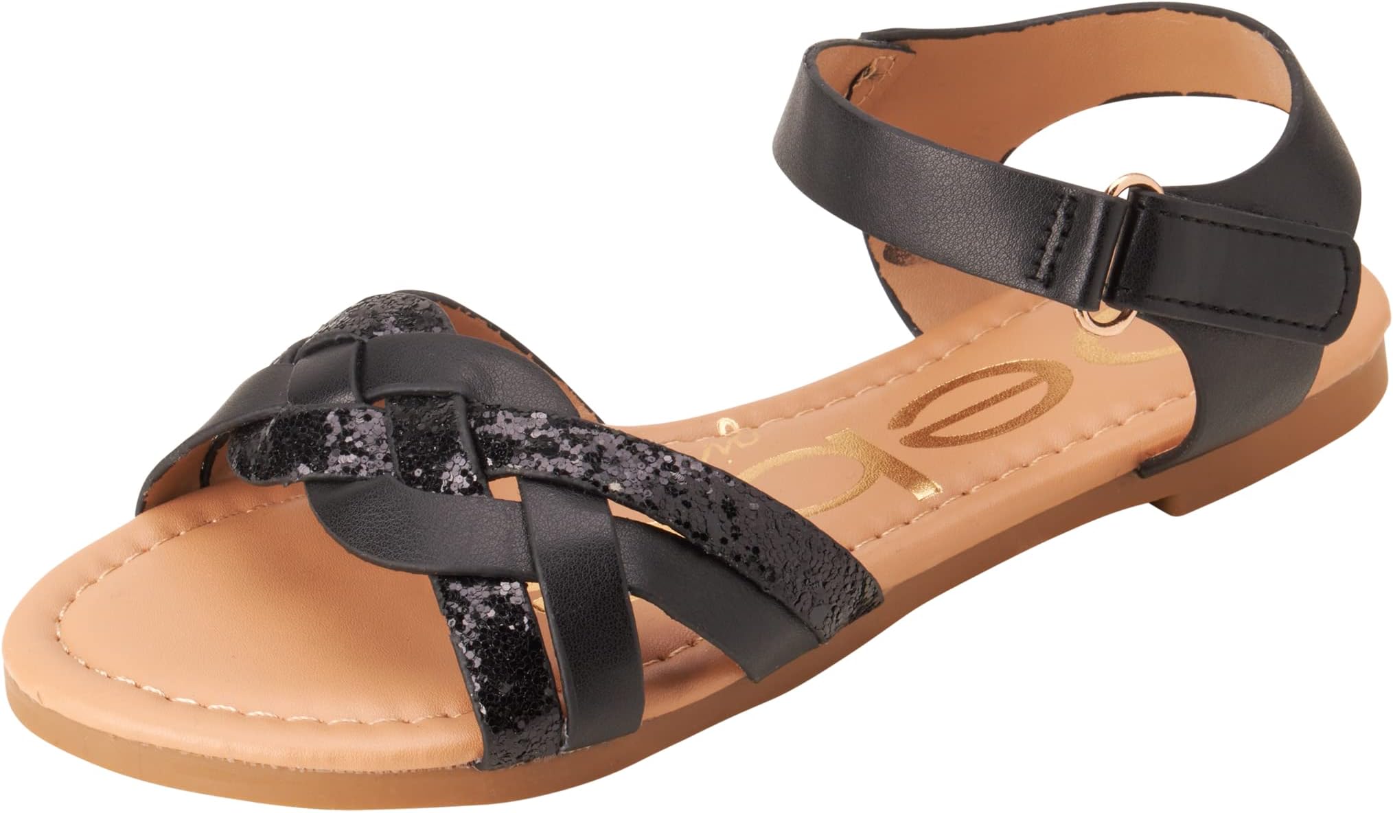 Girls Sandals - Open Toe Flats with Soft Cushion & Glitter Straps Summer Dress Sandals for Toddlers Little Kid Big Kid