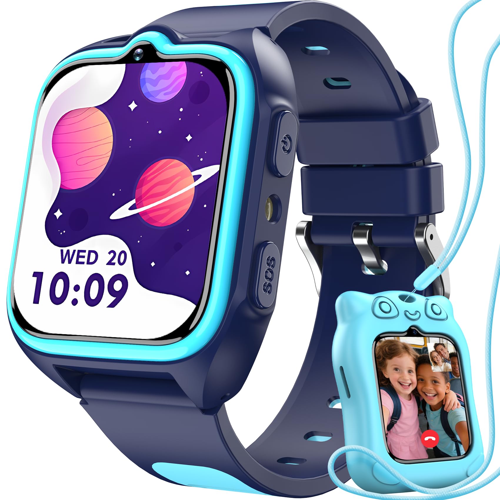 Blackview Montre Connectée Enfant, Écran Tactile Couleur HD 1,75", GPS, Appel d'urgence SOS, Appel vidéo 4G HD, Appel téléphonique, Chat Vocal,réveil,Torche LED,Jeu de Puzzle, pour Enfants
