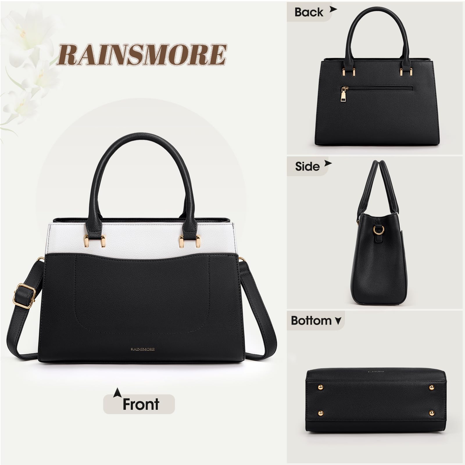 RAINSMORE Borsa Donna Borsa Mano Donna in Pelle Borse Borsetta Impermeabile Borsa Tracolla Media Molte Tasche Scomparti per Lavoro Università