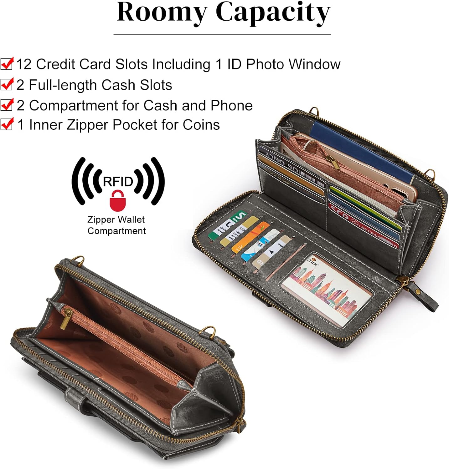 S-ZONE Vegan Leather Crossbody Bags for Women Small Cell Phone Purse RFID Blocking Clutch Purses with 2 Straps - Image 4