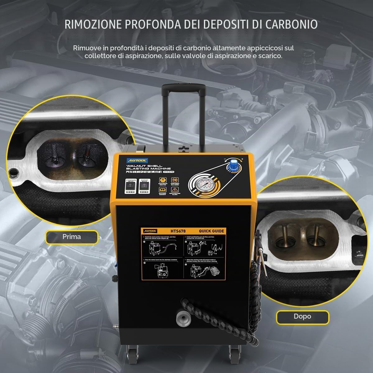 AUTOOL HT678 Sabbiatrice di Noce, Motore automobilistico Valvola del Tubo di aspirazione Macchina Pulita Sistema Valvetronic Polvere di Noce Sabbia Detergente