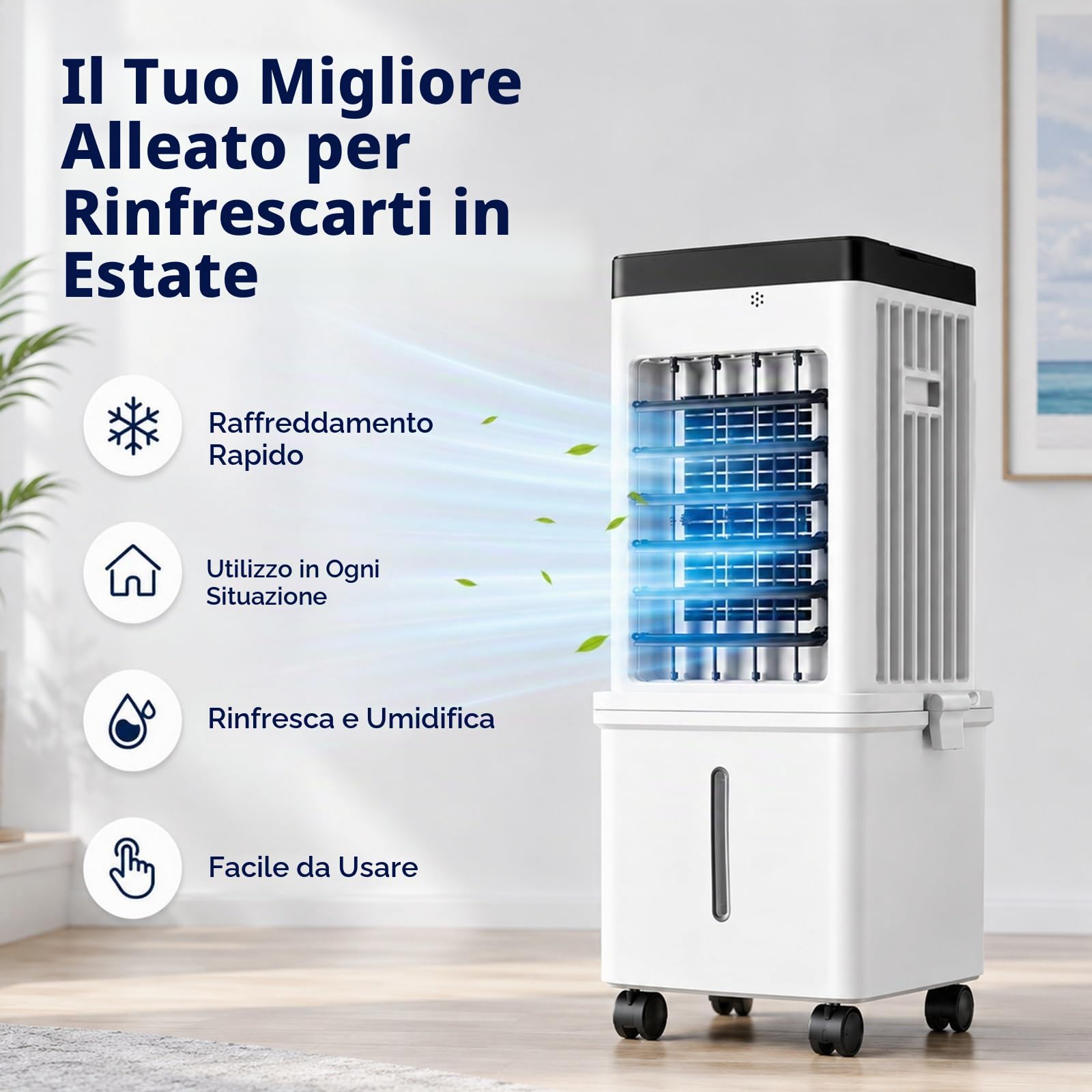 Condizionatore Portatile Senza Tubo con Raffreddamento a Ghiaccio, Raffrescatore Evaporativo con Umidificatore e Telecomando per Casa, Camera da Letto