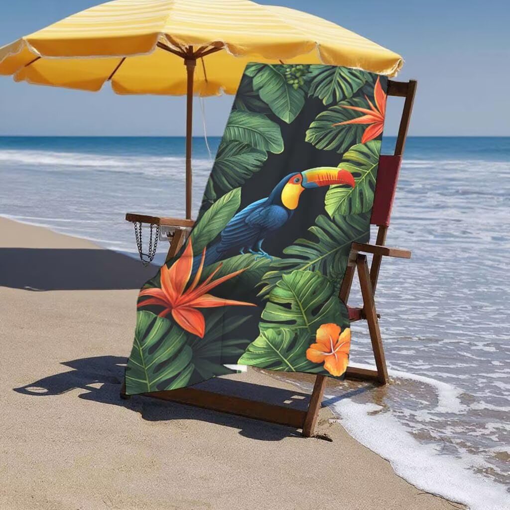 Toalla de Playa Grande 220x100cm/35x70cm, Juego de 2 Toalla Microfibra XXL de Antiarena, Toallas Playa Suave Ligera, Absorbente Secado Rápido, Beach Towel Viaje Yoga, Regalo Mujer Hombre (Pájaro) F-61