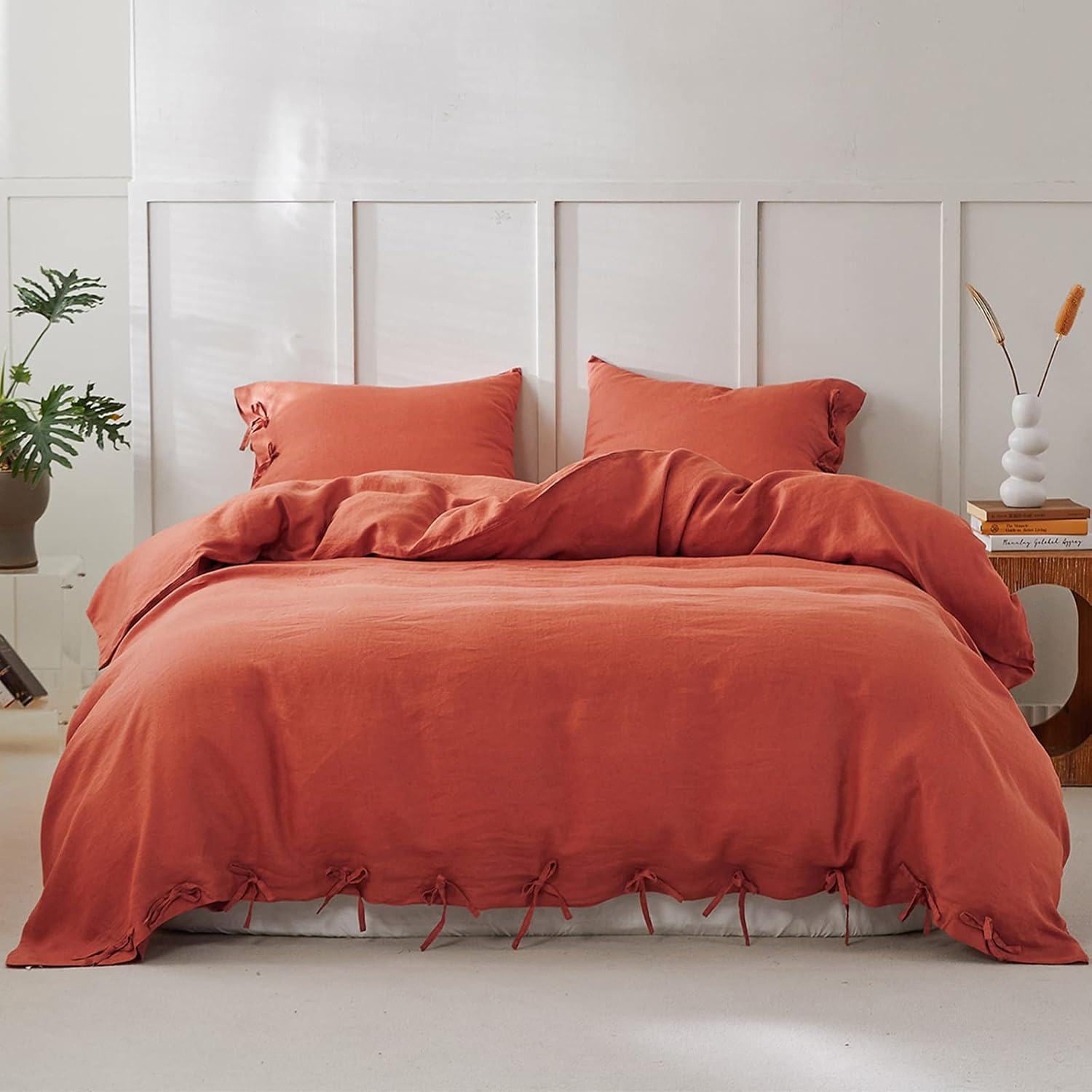 Simple&Opulence 100 Linen Duvet Cover Set 3pcs with Bowknot Ties