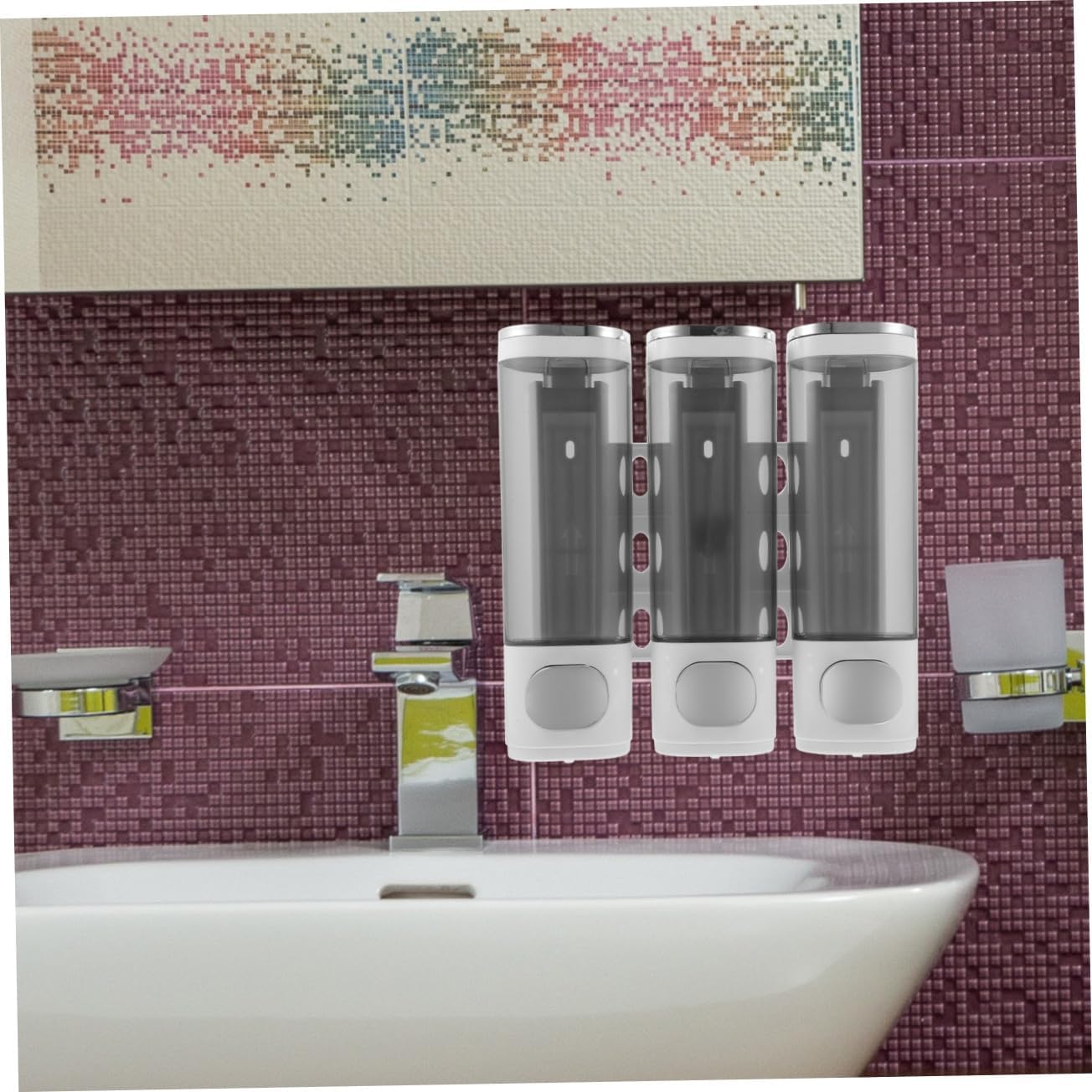 Wall Mounted Soap Dispenser and Shampoo Conditioner Holder, Manual 3-Compartment Bathroom Soap Dispenser with Press Pump, Chrome Finish for Shower and Washroom Use
