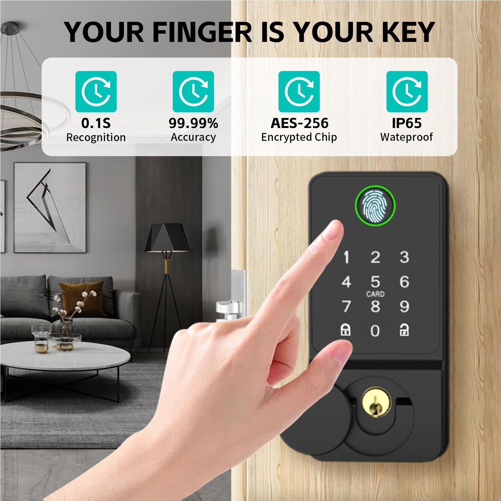 Serratura per porta con impronta digitale con accesso remoto tramite APP WiFi, ingresso senza chiave per porta in vetro senza telaio Chiusura con gancio in lega di alluminio