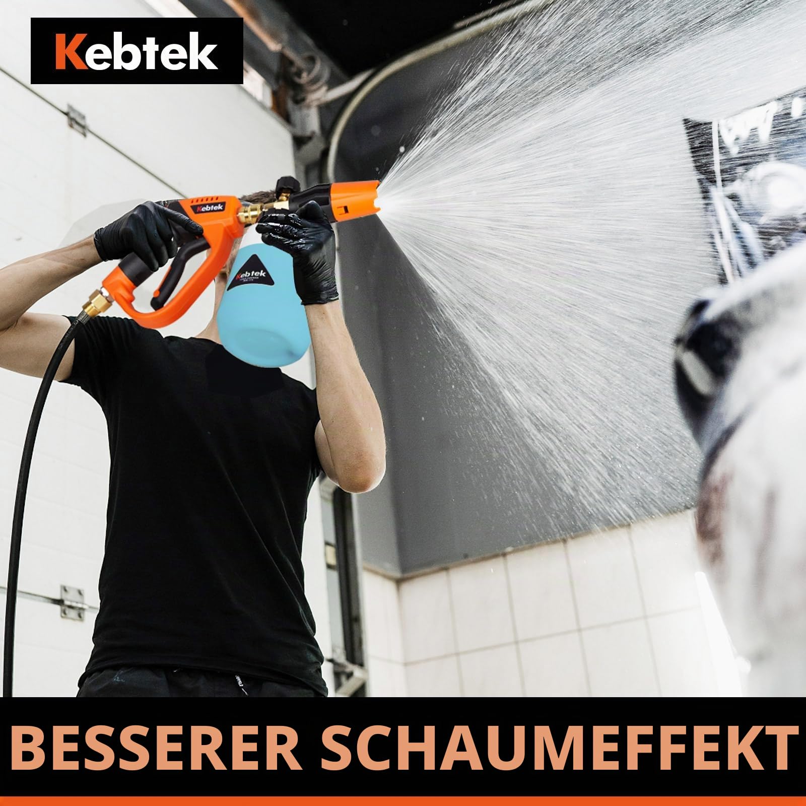 Kebtek Hochdruckreiniger Pistole 5200PSI mit Schaumkanone 1L, 6-in-1 Verstellbarer Düse, Adapter Kompatibel mit Kärcher K2-K7 (MRP-001-A)