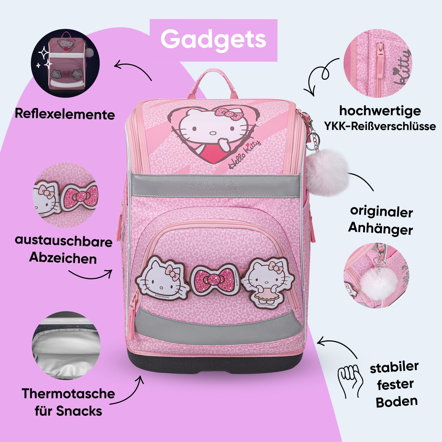Baagl Schulranzen Jungen Mädchen Set 5 Teilig (Zippy Schultasche für 1. Klasse, Mäppchen, Turnbeutel, Schürze, Brustbeutel), Grundschule Ranzen, Ergonomischer Schulrucksack, 21 l