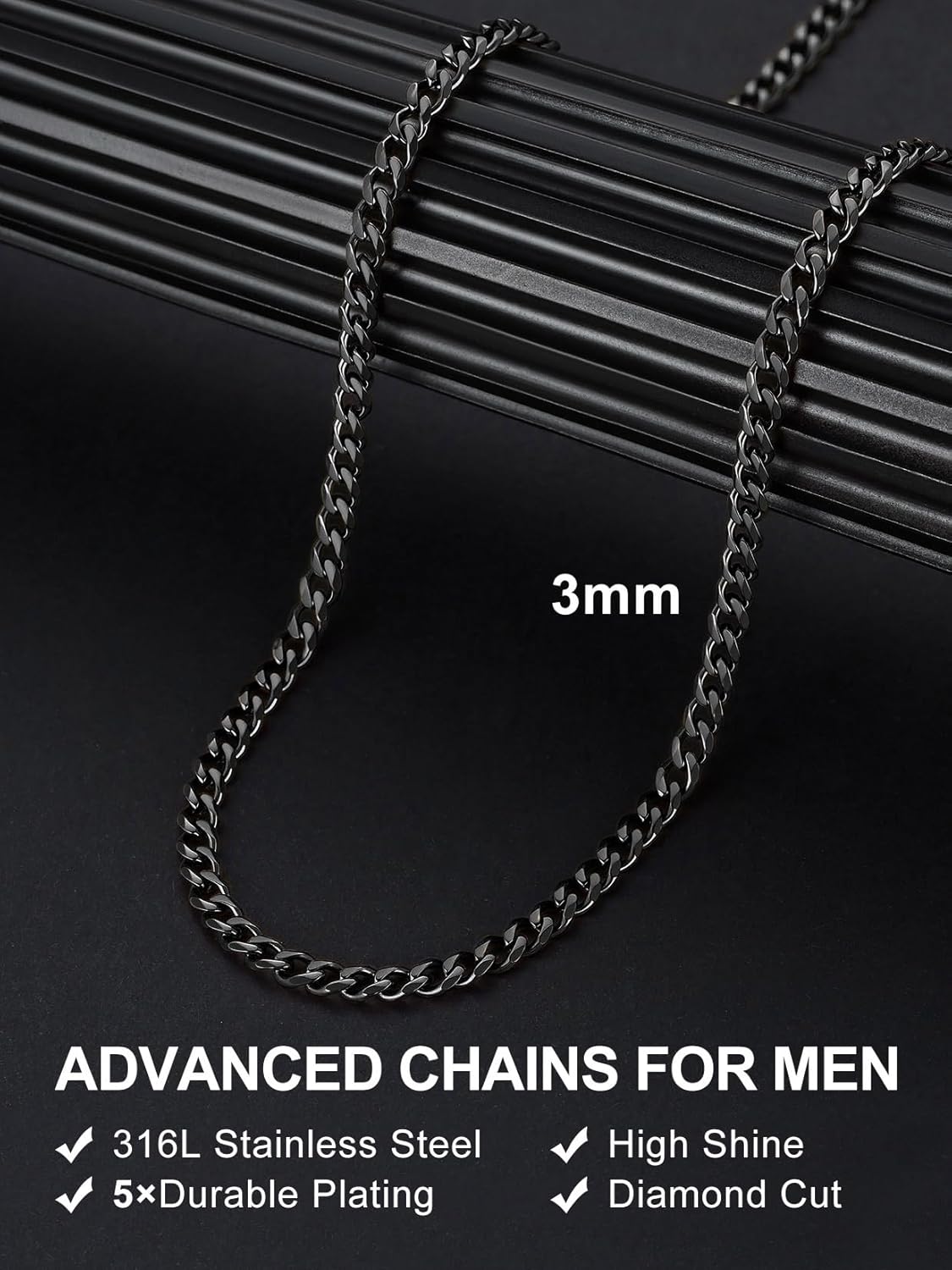 Suplight Cuban Link Chain for Men Women, 18K Gold Plated/Stainless Steel Black Miami Curb Cuban Chain Necklace, 3/6/9/12 mm 14-30 Inch Hip Hop Mens Jewelry, Send Gift Box