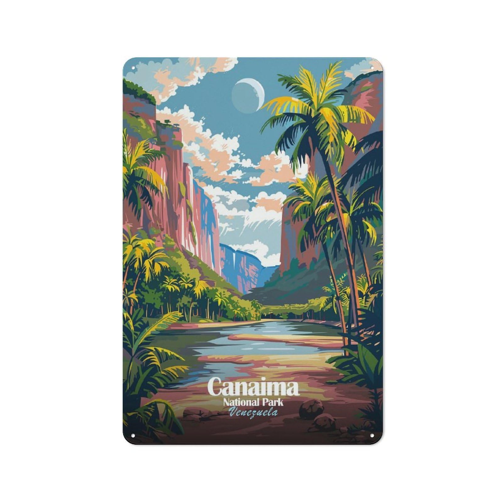 Junmoney Canaima National Park, Venezuela Illustration Vintage Metal Wall Decor 30X20cm, Garage Metal Sign For Garage, Workshop, Shed Or Utility Room