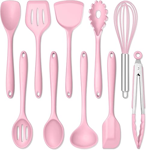Miniatura 16 de E-far Juego de 10 utensilios de cocina de silicona, juego de utensilios de cocina resistentes al calor para ollas y sartenes antiadherentes,