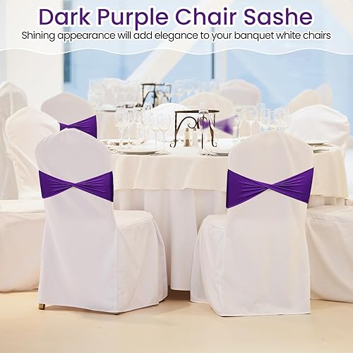 Vista 82 de CHENGU 100 bandas de elastano para sillas de matrimonio, sin hebilla, para decoración de cumpleaños, lazos elásticos, bandas deslizantes de elastano