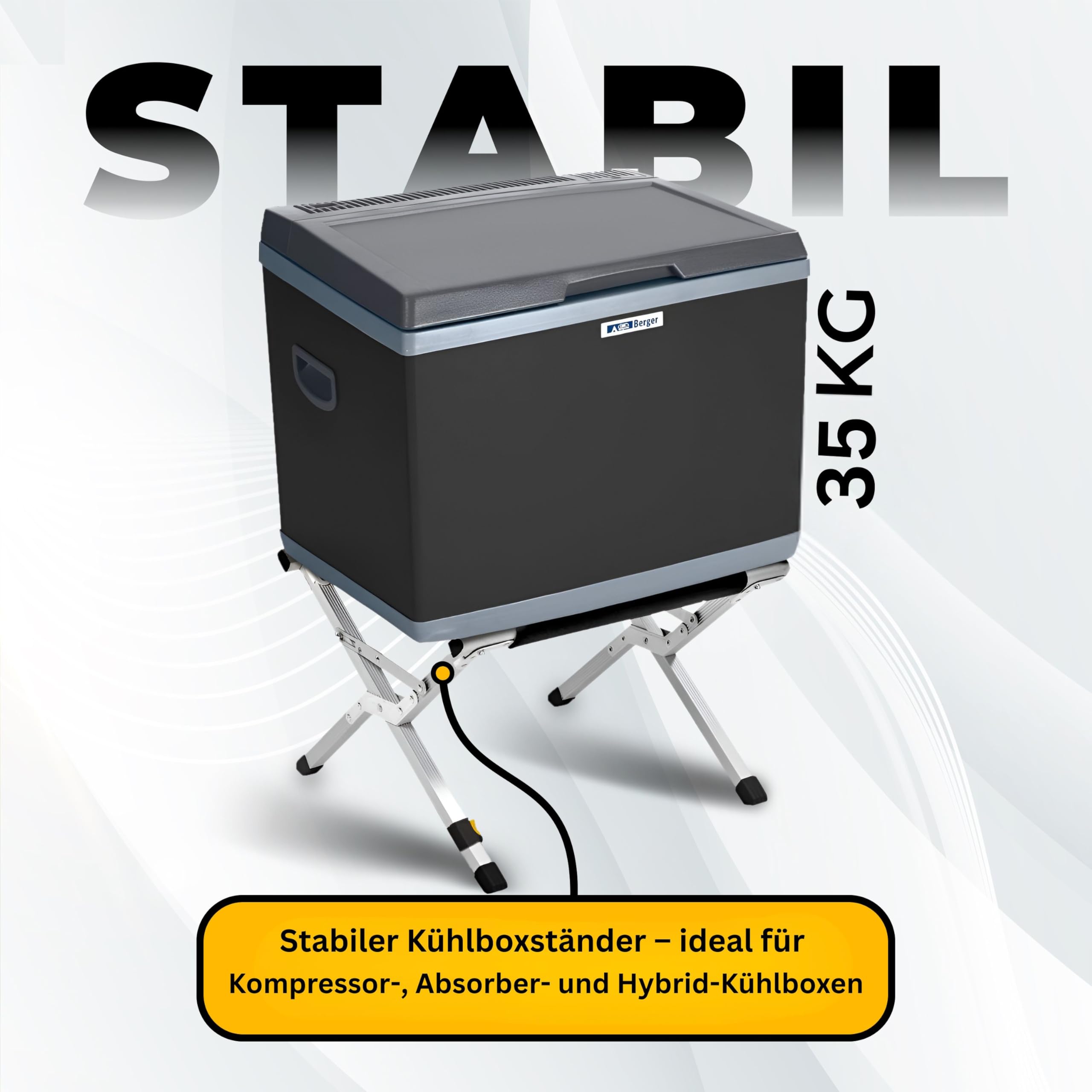 Berger | Supporto per Frigo Portatile - Leggero e Regolabile su Due Livelli con Borsa - Adatto a Frigorifero Portatile e Frigo Portatile Elettrico - Resistente Fino a 28kg