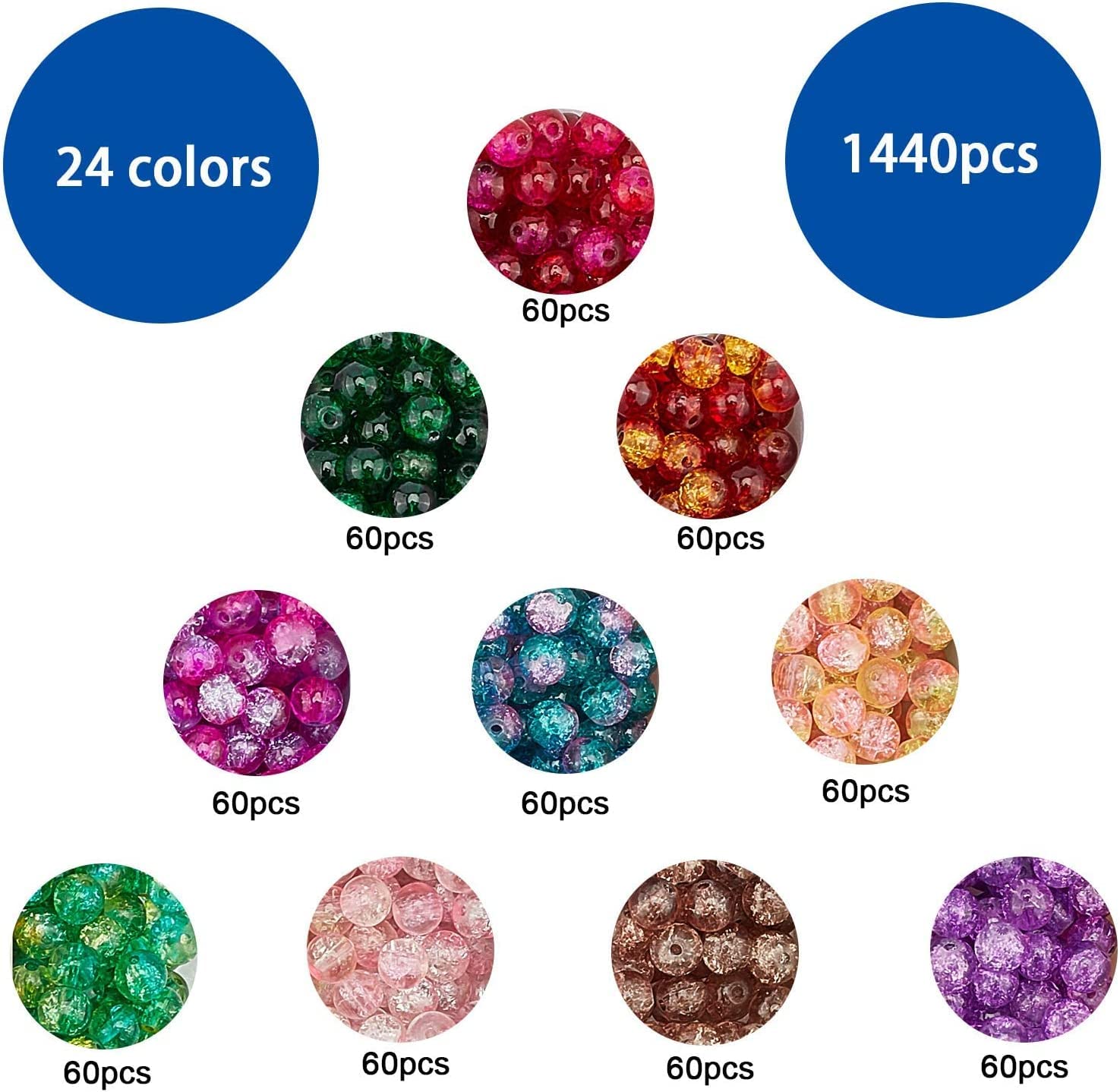 Amazon.co.jp: PandaHall 6mm ガラスビーズ 1440個 24色 ラウンド 