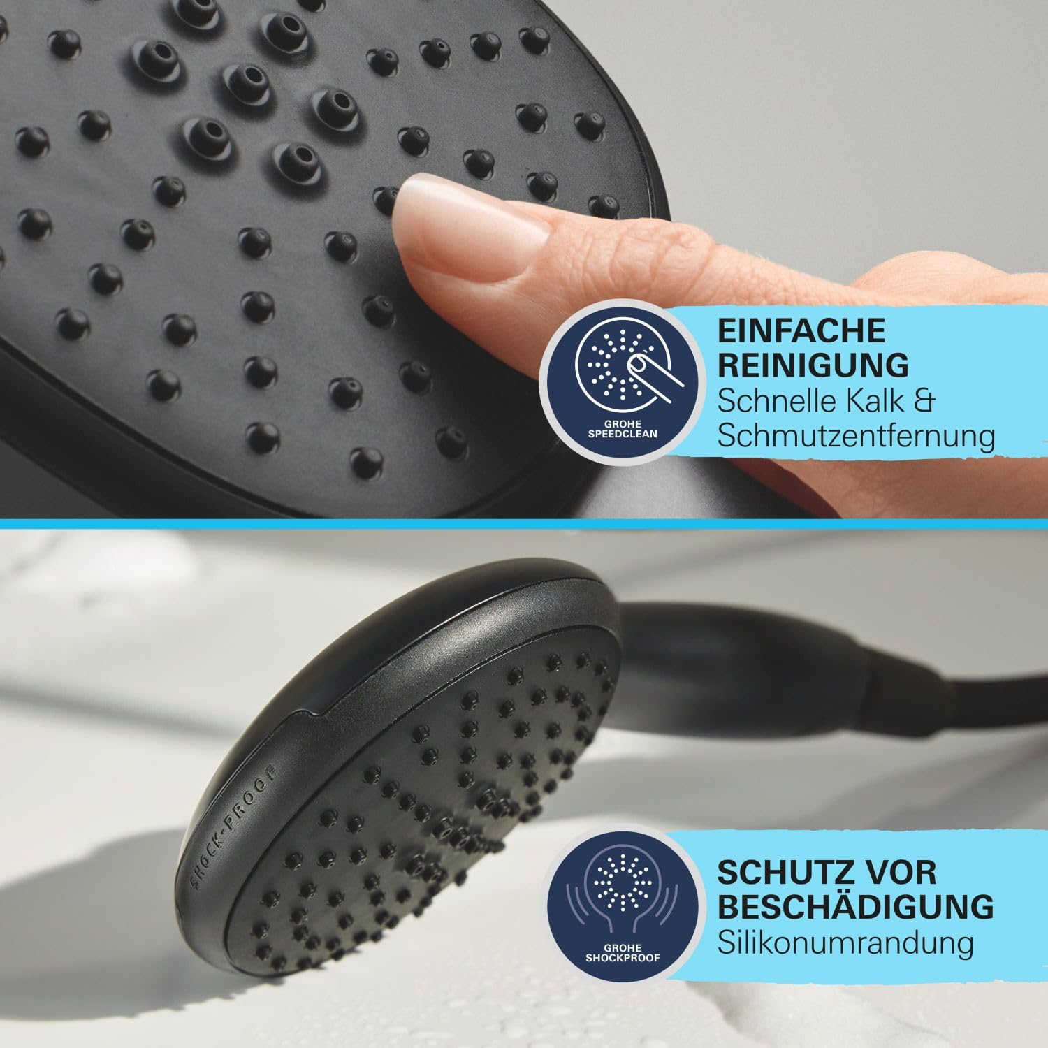 GROHE Vitalio 110, Duschset wassersparend, 6l pro Min (Brausestangenset mit: Duschkopf 2 Strahlarten, 1,75m Schlauch, Duschstange 60cm, zum Kleben oder Bohren, ohne Kleber), rund, schwarz, 279482431