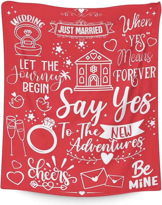 Wedding Throw Blanket - Soft, Fuzzy & Warm - 50x60 Inches Marriage Prayer Blankets for Bride, Groom - Red Modern Throws Gifts for Newlywed Couples