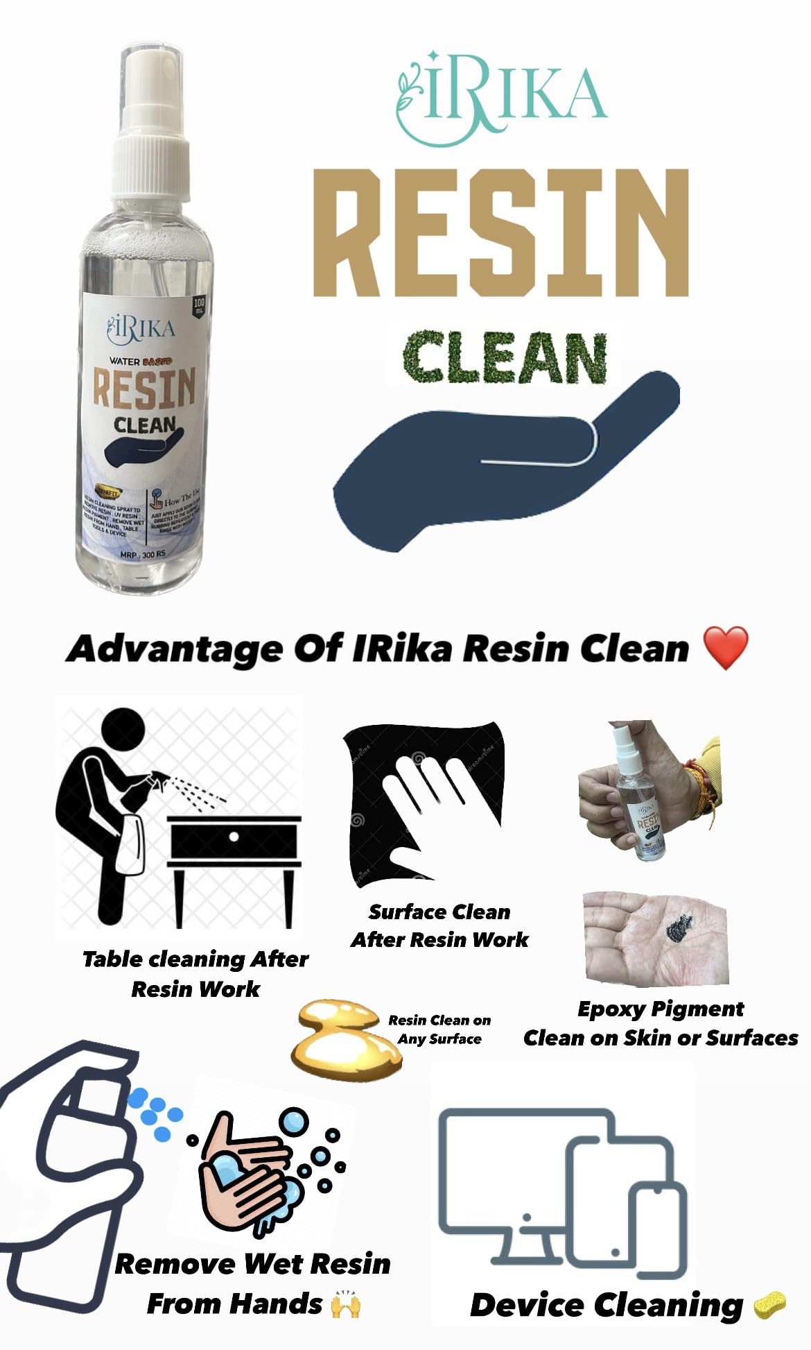 irika Resin Cleaner – Safe & Effective Cleaning for Hands – Perfect for Art & Craft Resin Projects/NON TOXIC/WATER BASED CLEANER (RESIN CLEANER, 100ML) - Image 3 thumbnail