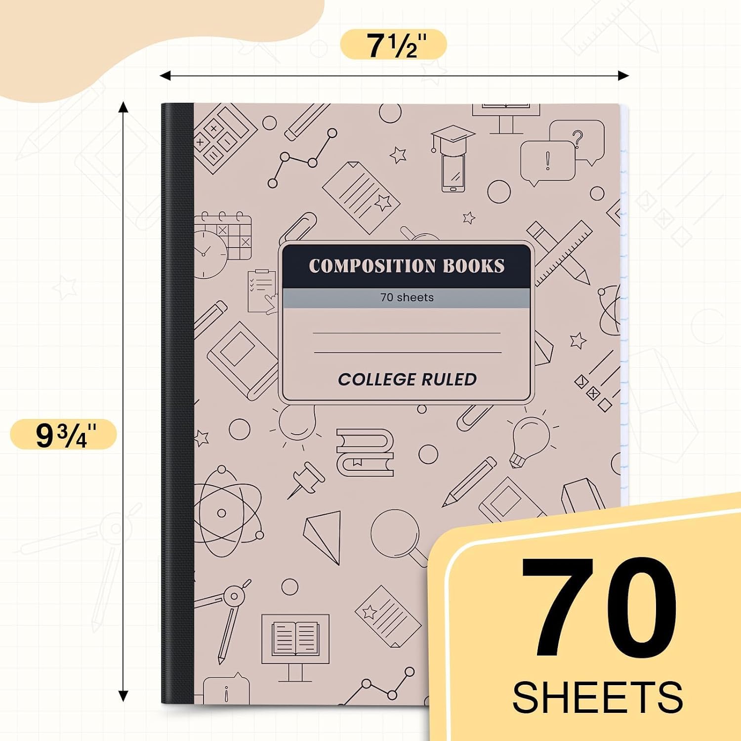 Oucaru Composition Notebook 6 Pack College Ruled, Brown Cover Notebooks for School, 70 Sheets 7-1/2"x9-3/4, Back to School Supplies Journal for K-12 Students image 2