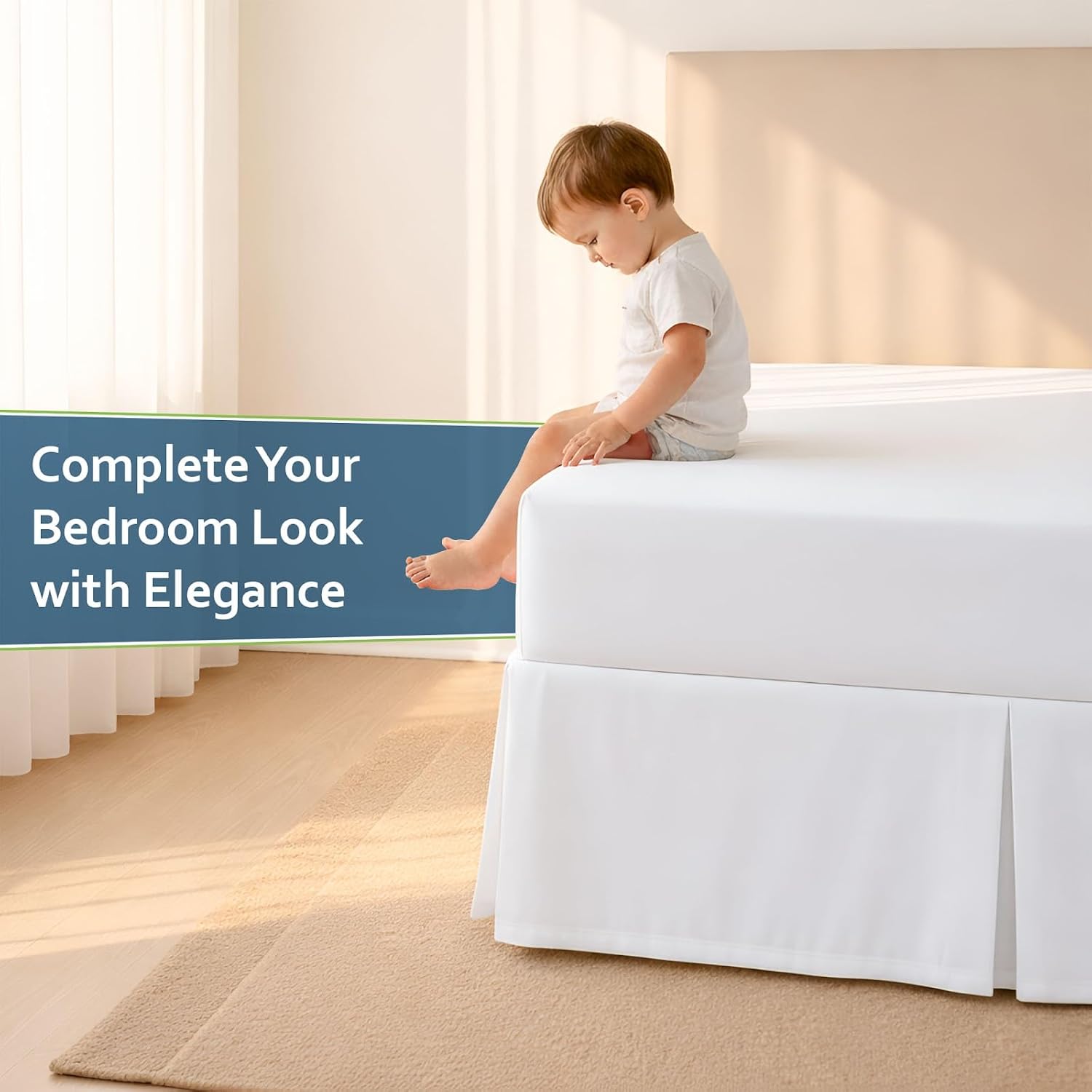 Box Pleated Styling Dust Ruffled Easy Fit Tailored Drop, Luxury Bedding Wrinkle, Fade, Stain Resistant 1800 Ultra-Soft Microfiber Box Pleated Bed Skirts Queen 25 Drop, White Solid