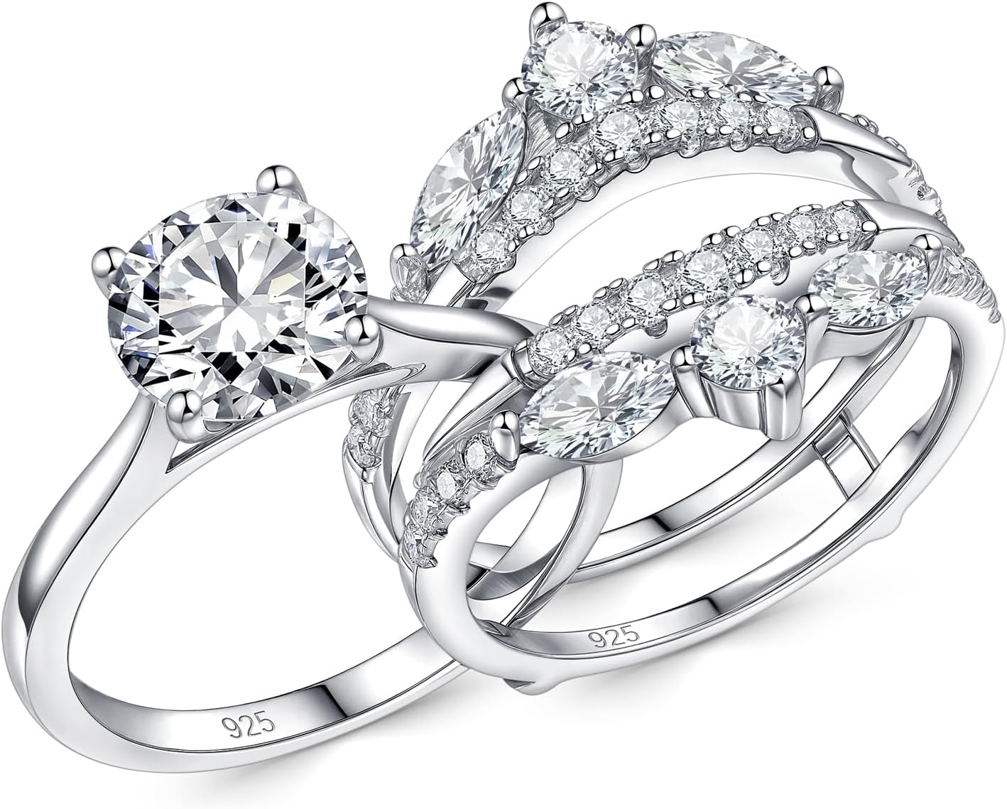 Newshe Jewellery Moissanite Wedding Rings for Women 925 Sterling Silver Engagement Ring Set Bridal Band Enhancer Size 5-10