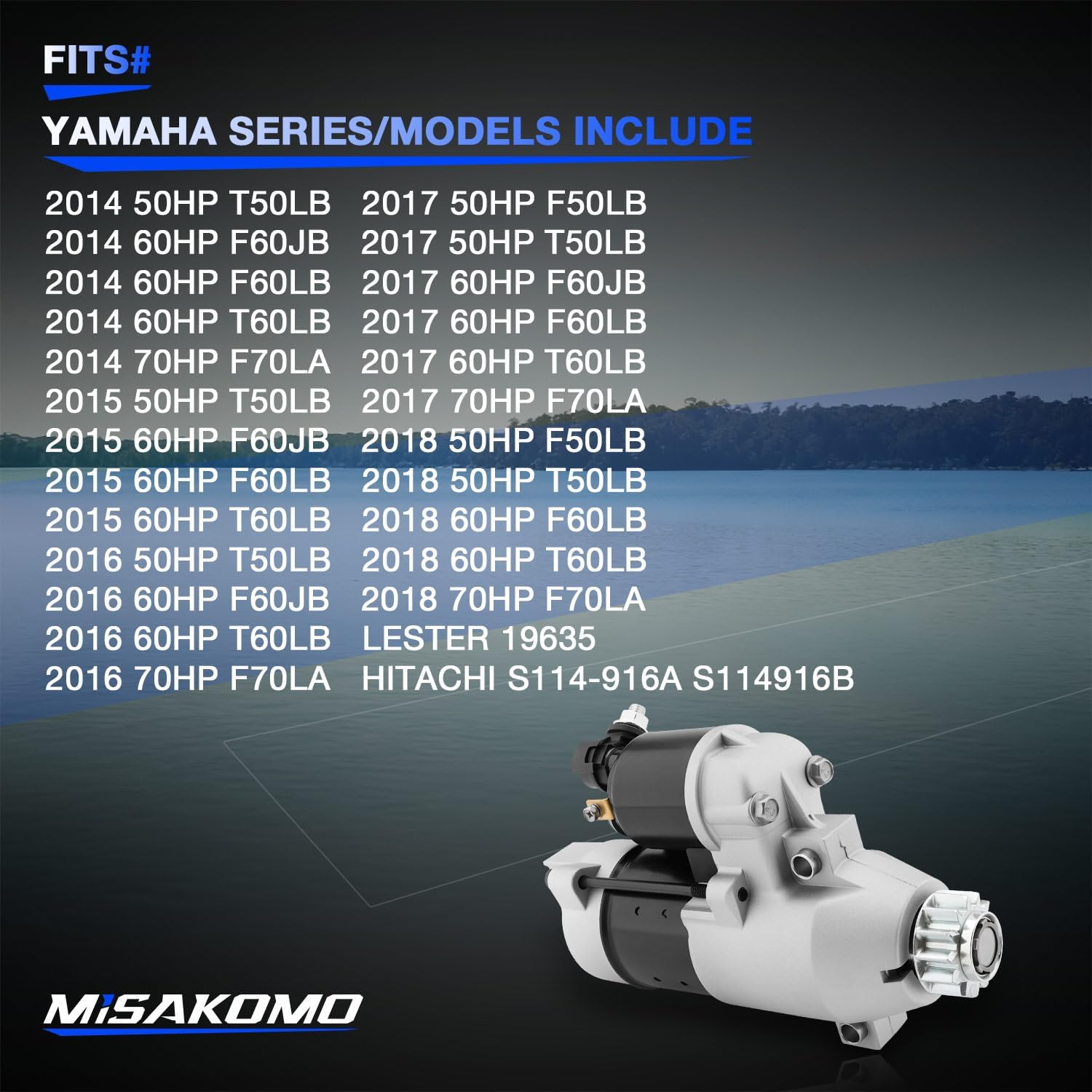 6C5-81800-00 Outboard Engine Starter Motor Compatible with Yamaha 50HP 60HP 70HP Engine Model of F50 F60 F70 and more, S114-916A S114916B for Hitachi, 19635 for Lester, Replaces# 6CJ-81800-00