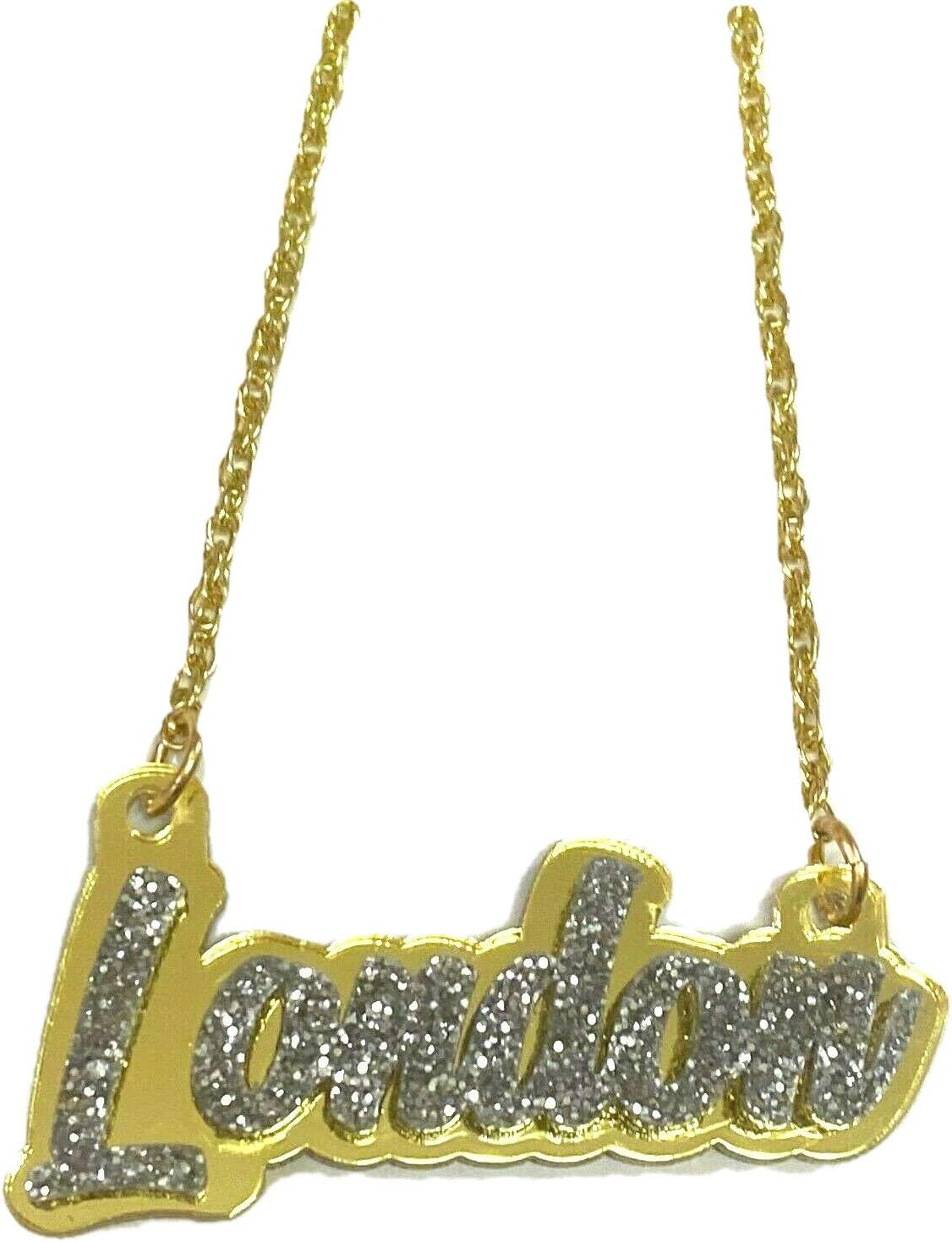 MIRROR MANIA Name Plate Custom Name Necklace Nameplate Name Laser Cut Personalized, Diamond Look Script Cursive Letters, Gold Chain, Made To Order Any Name - Dazzling and Stunning!