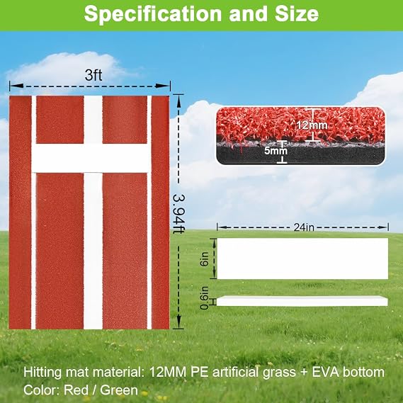 Softball Pitching Mat, 10' X 3' Baseball Hitting Mat, Anti-Slip Anti-Fade Pitch Practice Mat, Softball Pitching Mound for Outdoor/Indoor