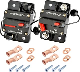 30Amp Circuit Breaker DC 12V-48V for Marine Boat Trolling Motor Automotive RV Trailer Car Solar System Battery Disconnect with Manual Reset Switch, IP67 Waterproof (Pack of 2)
