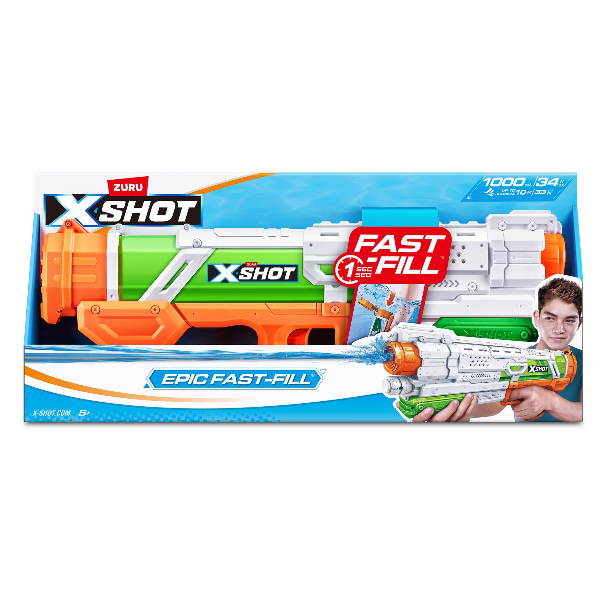 X-Shot Water Epic Fast-Fill - Wasserpistole mit 1 Liter Fassungsvermögen & Schnellverschluß-Technology