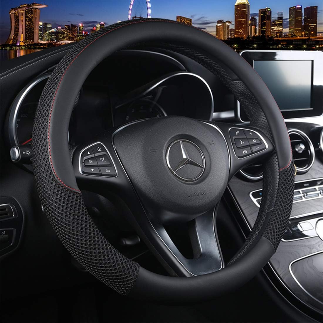 Cxtiy Universal Car Steering Wheel Cover Cool for Summer Warm for Winter Steering Wheel Cover Fit Most of Cars SUV Auto Vehicle (C-Black)