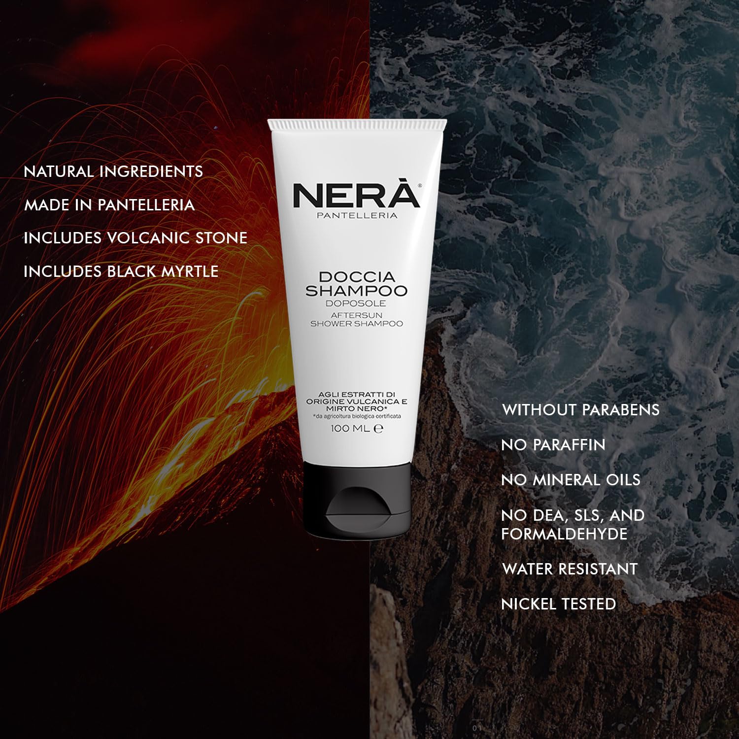 NERA Pantelleria Volcanic Origins 2-in-1 Shower Shampoo and body wash, Black Myrtle Extract, After Sun Care - Image 2