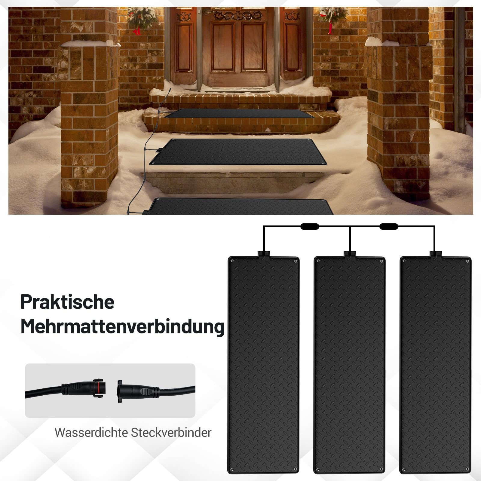 COSTWAY 25,5 x 76cm Gehwegmatte mit Heizung 40℃, Schneeschmelze Matte bis zu 18 Matten anschließen, rutschfest & wasserdicht, Beheizte Matte Outdoor Gummi, für Treppen Gehwege Garten (Ohne Stromkabel)