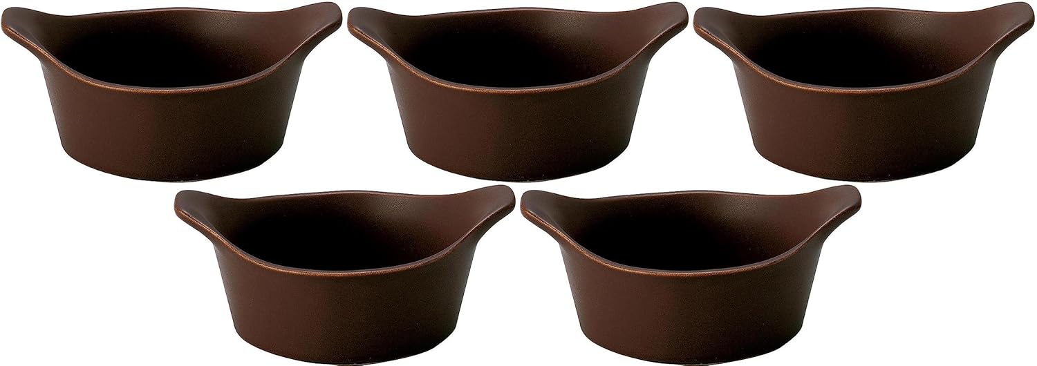 Set of 5 Bagna Cauda Fondue Sauce Pot (Mini), Brown, 5.3 x 4.2 x 2.4 inches (13.5 x 10.6 x 6 cm), Bagna Cauda