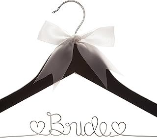 Ella Celebration Bride to Be Wedding Dress Hanger Wooden and Wire Hangers for Gown (Black with Silver Wire)