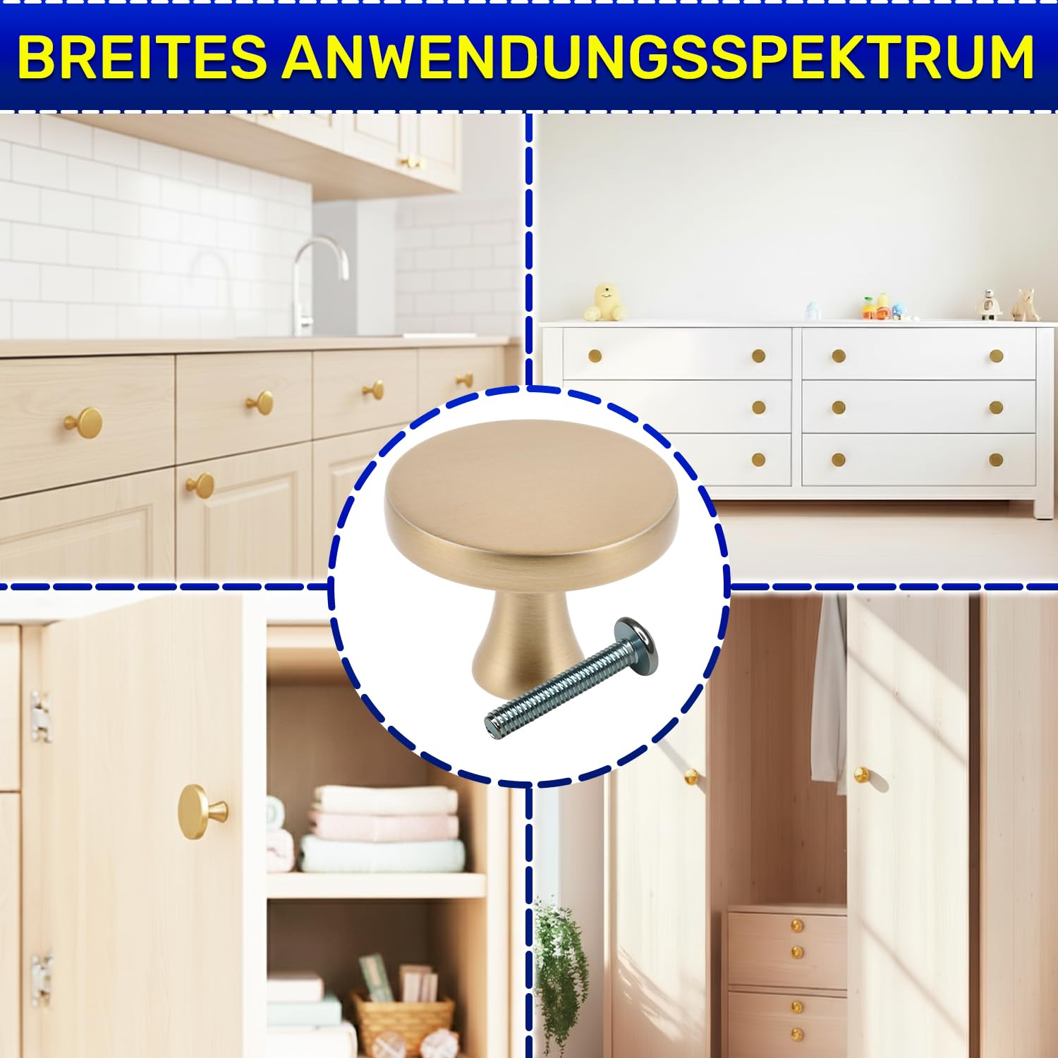 MONTERAL 20 Stück Möbelknöpfe Ø33,5 mm H26 mm - Schrankknöpfe aus Zink-Aluminium Legierung - Schrankgriffe in Goldenes Messing Farbe - Garantie 10 Jahre