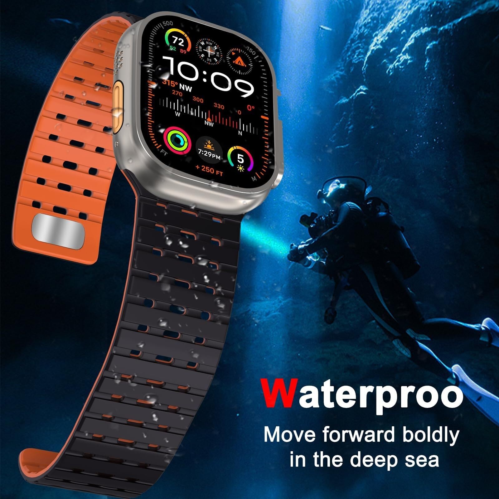 Pasek do zegarka Apple Watch 49 mm, 45 mm, 44 mm, 42 mm, dla kobiet, mężczyzn, sportowy magnetyczny pasek silikonowy do iWatch SE SE2 i serii 9/8/7/6/5/4 Ultra 2/Ultra, 49/45/44/42mm, Agat
