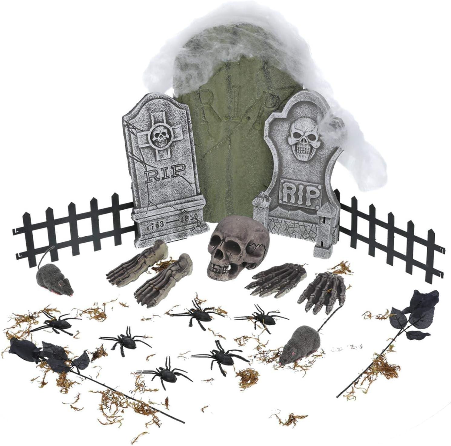 Smiffys Plastic Graveyard Decoration Set (Pack of 24) (One Size) (Gray)